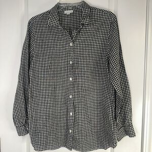 J.Jill Love Linen S Long Sleeve Button Up Tunic Blouse Top Checkered Work Resort